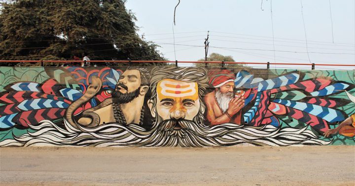 Mural by Afzan at Kumbh Mela along with Lobster