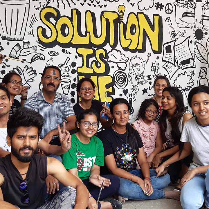 Participants at the street art workshop in dehradun with waste warriors